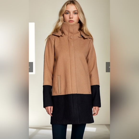 Mia Melon Kendra Camel Colorblock Waterproof Wool Blend Coat - Picture 1 of 5